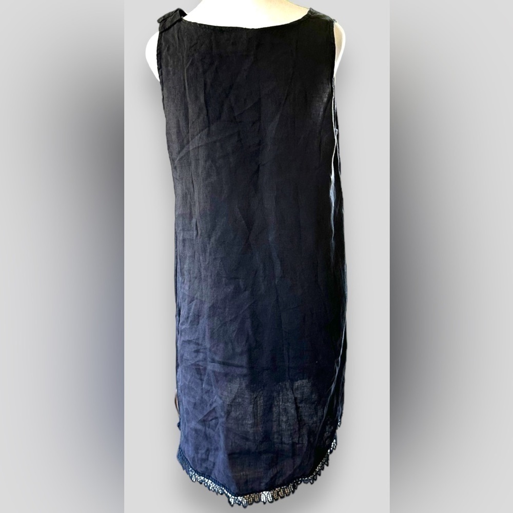 Bellambia Dress 100% Linen Navy Blue Crochet Trim Made In Italy Beach Bo… - Picture 4 of 7